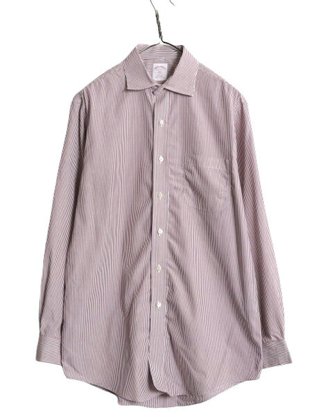 ブルックスブラザーズ ストライプ 長袖 シャツ メンズ M 程 BROOKS BROTHERS 346 ワイシャツ ノーアイロン コットン ポケット付き ツートン