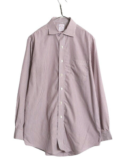 ブルックスブラザーズ ストライプ 長袖 シャツ メンズ M 程 BROOKS BROTHERS 346 ワイシャツ ノーアイロン コットン ポケット付き ツートン