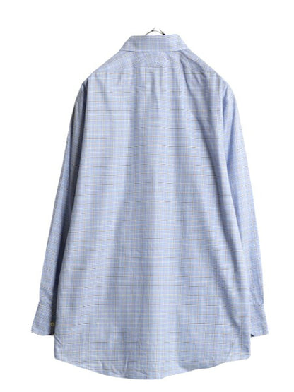 ブルックスブラザーズ チェック 長袖 シャツ メンズ L 程/ Brooks Brothers コットン 長袖シャツ ワイシャツ ノーアイロン マルチカラー 青