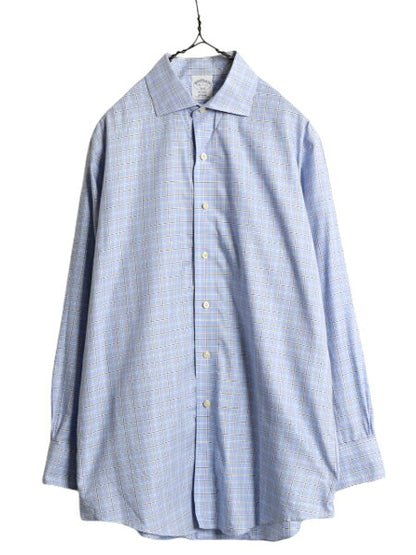 ブルックスブラザーズ チェック 長袖 シャツ メンズ L 程/ Brooks Brothers コットン 長袖シャツ ワイシャツ ノーアイロン マルチカラー 青