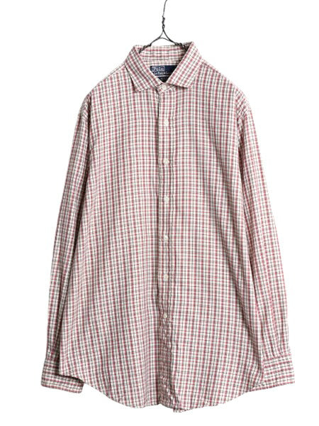 90s ポロ ラルフローレン チェック 長袖 シャツ メンズ L 程/ 90年代 オールド コットン 長袖シャツ マルチカラー ポニー無し ワイシャツ