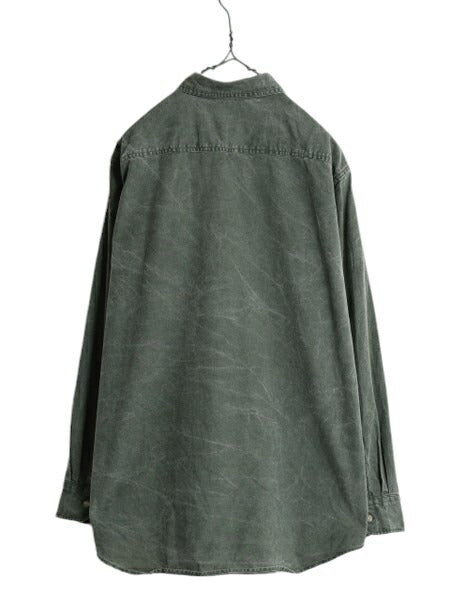80s ウールリッチ コットン キャンバス 長袖 シャツ メンズ L 古着 80年代 ヴィンテージ Woolrich アウトドア ダック 無地 ポケット付き 緑