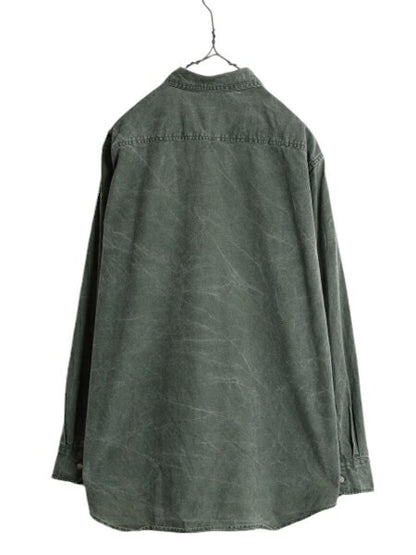 80s ウールリッチ コットン キャンバス 長袖 シャツ メンズ L 古着 80年代 ヴィンテージ Woolrich アウトドア ダック 無地 ポケット付き 緑