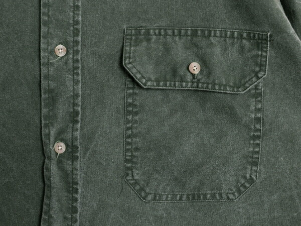 80s ウールリッチ コットン キャンバス 長袖 シャツ メンズ L 古着 80年代 ヴィンテージ Woolrich アウトドア ダック 無地 ポケット付き 緑