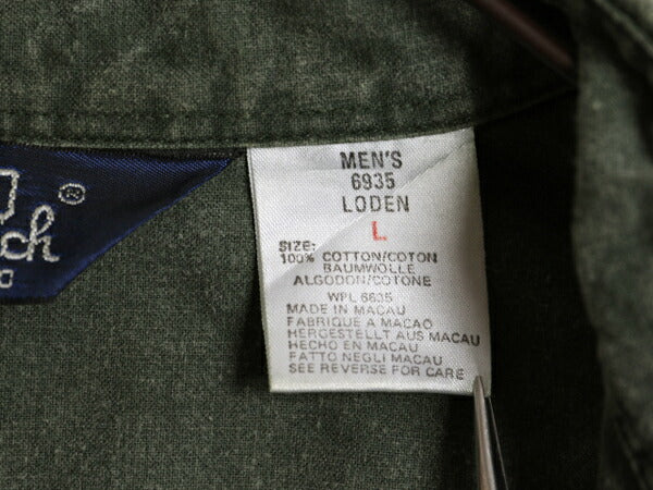 80s ウールリッチ コットン キャンバス 長袖 シャツ メンズ L 古着 80年代 ヴィンテージ Woolrich アウトドア ダック 無地 ポケット付き 緑