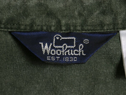 80s ウールリッチ コットン キャンバス 長袖 シャツ メンズ L 古着 80年代 ヴィンテージ Woolrich アウトドア ダック 無地 ポケット付き 緑