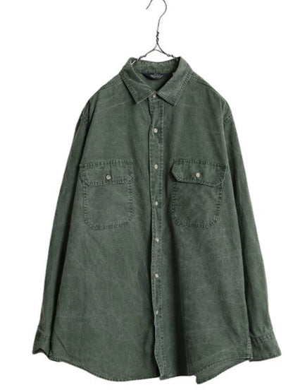 80s ウールリッチ コットン キャンバス 長袖 シャツ メンズ L 古着 80年代 ヴィンテージ Woolrich アウトドア ダック 無地 ポケット付き 緑