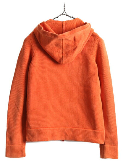 90s ラルフローレン フルジップ コットン ニット パーカー レディース M / 古着 POLO 90年代 オールド ポロ ジップアップ フード オレンジ