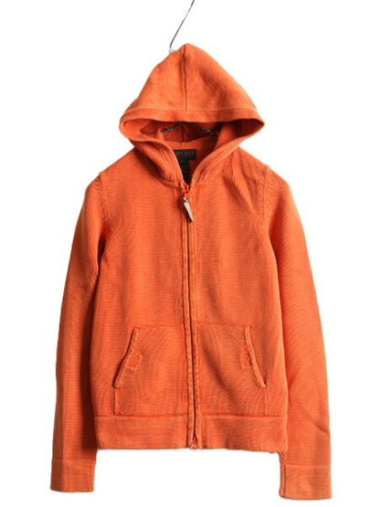 90s ラルフローレン フルジップ コットン ニット パーカー レディース M / 古着 POLO 90年代 オールド ポロ ジップアップ フード オレンジ