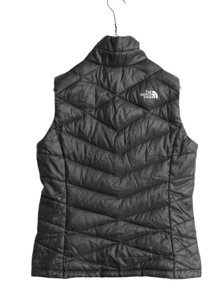 US企画 ノースフェイス ナイロン ダウン ベスト レディース S The North Face フルジップ キルティング 550フィル アウトドア 重ね着 濃灰