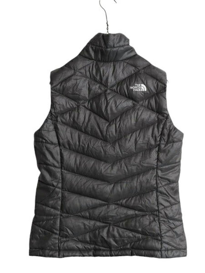 US企画 ノースフェイス ナイロン ダウン ベスト レディース S The North Face フルジップ キルティング 550フィル アウトドア 重ね着 濃灰