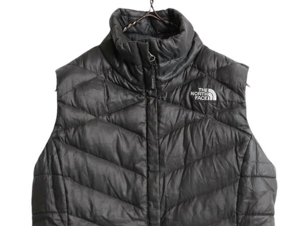 US企画 ノースフェイス ナイロン ダウン ベスト レディース S The North Face フルジップ キルティング 550フィル アウトドア 重ね着 濃灰