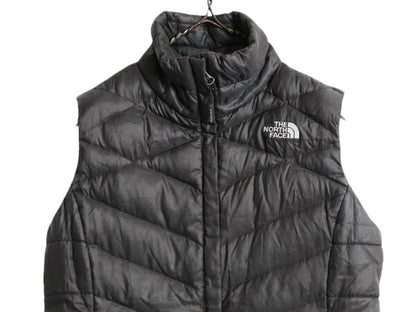 US企画 ノースフェイス ナイロン ダウン ベスト レディース S The North Face フルジップ キルティング 550フィル アウトドア 重ね着 濃灰