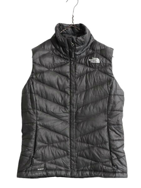 US企画 ノースフェイス ナイロン ダウン ベスト レディース S The North Face フルジップ キルティング 550フィル アウトドア 重ね着 濃灰