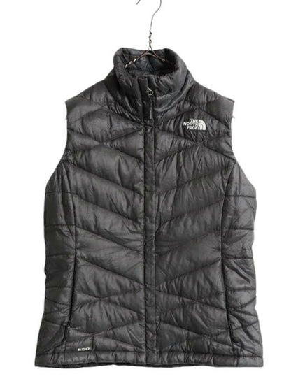 US企画 ノースフェイス ナイロン ダウン ベスト レディース S The North Face フルジップ キルティング 550フィル アウトドア 重ね着 濃灰