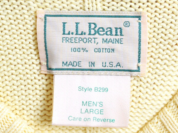 80s USA製 エルエルビーン コットン ニット セーター メンズ L 古着 LLBEAN 80年代 ヴィンテージ アメリカ製 LLビーン 黄色 無地 イエロー