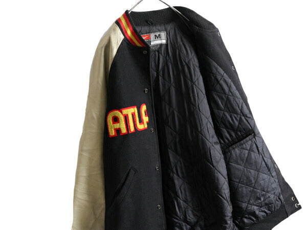 00s ナイキ NBA オフィシャル ホークス 中綿 袖レザー ウール スタジアム ジャンパー メンズ M 古着 TEAM NIKE 本革 スタジャン ジャケット