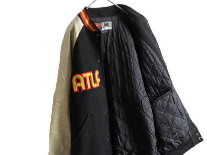00s ナイキ NBA オフィシャル ホークス 中綿 袖レザー ウール スタジアム ジャンパー メンズ M 古着 TEAM NIKE 本革 スタジャン ジャケット