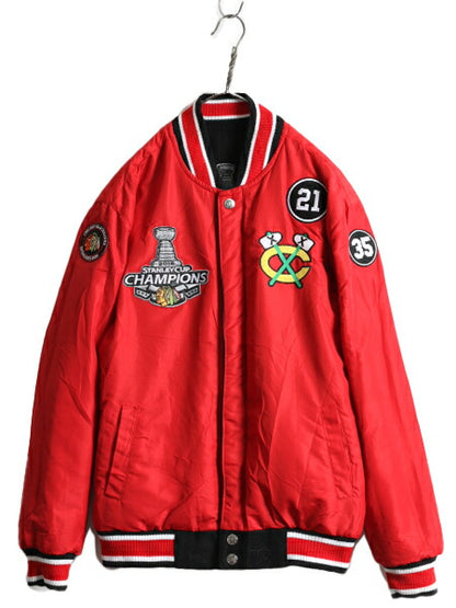 NHL オフィシャル ジェフハミルトン ブラックホークス リバーシブル 中綿 スタジアム ジャンパー メンズ M / スタジャン ウール ナイロン