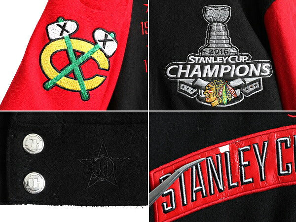 NHL オフィシャル ジェフハミルトン ブラックホークス リバーシブル 中綿 スタジアム ジャンパー メンズ M / スタジャン ウール ナイロン