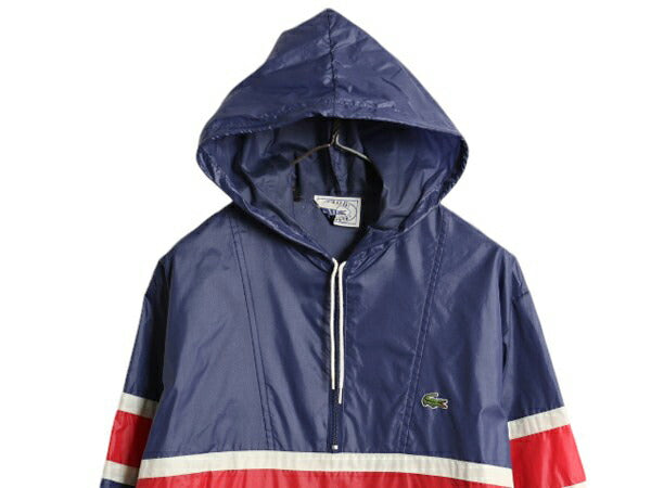 70s 80s ラコステ ナイロン アノラック フード パーカー ジャケット メンズ M 古着 70年代 80年代 ヴィンテージ IZOD LACOSTE ハーフジップ