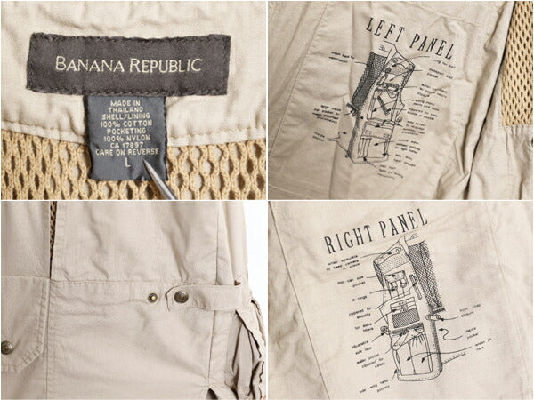 90s バナナリパブリック サファリ ベスト メンズ L / オールド BANANA REPUBLIC アウトドア 重ね着 ハンティング フィッシング 多ポケット