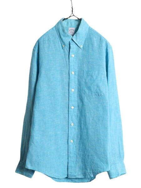 ブルックスブラザーズ 100% アイリッシュ リネン 長袖 ボタンダウン シャツ メンズ M 古着 BROOKS BROTHERS 長袖シャツ ポケット付き 無地