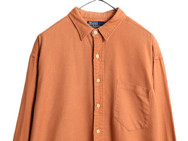 90s ポロ ラルフローレン 長袖 シャツ メンズ XL 古着 90年代 オールド 長袖シャツ ポケット付き ヘビーウェイト 大きいサイズ ポニー無し