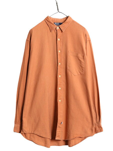 90s ポロ ラルフローレン 長袖 シャツ メンズ XL 古着 90年代 オールド 長袖シャツ ポケット付き ヘビーウェイト 大きいサイズ ポニー無し