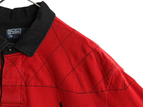 00s ポロ ラルフローレン ボーダー 長袖 ラガーシャツ メンズ XL 00年代 オールド ラグビー 長袖シャツ ヘビーウェイト 大きいサイズ 赤 黒