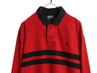 00s ポロ ラルフローレン ボーダー 長袖 ラガーシャツ メンズ XL 00年代 オールド ラグビー 長袖シャツ ヘビーウェイト 大きいサイズ 赤 黒