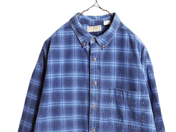 80s USA製 エルエルビーン チェック 長袖 ボタンダウン シャツ メンズ XL / ヴィンテージ LLBean コットン キャンバス ダック 大きいサイズ