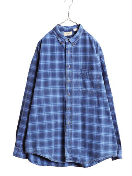 80s USA製 エルエルビーン チェック 長袖 ボタンダウン シャツ メンズ XL / ヴィンテージ LLBean コットン キャンバス ダック 大きいサイズ