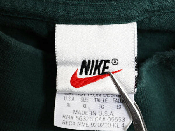 90s USA製 ナイキ モックネック 長袖 Tシャツ メンズ XL 古着 90年代 オールド ロンT スウッシュ ハイネック ヘビーウェイト ワンポイント