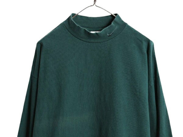 90s USA製 ナイキ モックネック 長袖 Tシャツ メンズ XL 古着 90年代 オールド ロンT スウッシュ ハイネック ヘビーウェイト ワンポイント