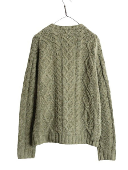 00s 手編み J CREW フィッシャーマン ハンド ニット セーター メンズ S ウール オールド ハンドメイド ジェイクルー ケーブル アラン 厚手