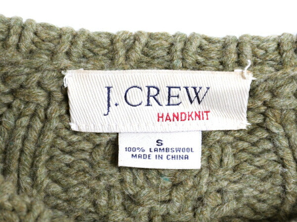 00s 手編み J CREW フィッシャーマン ハンド ニット セーター メンズ S ウール オールド ハンドメイド ジェイクルー ケーブル アラン 厚手