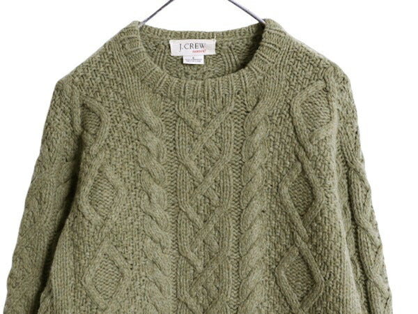 00s 手編み J CREW フィッシャーマン ハンド ニット セーター メンズ S ウール オールド ハンドメイド ジェイクルー ケーブル アラン 厚手