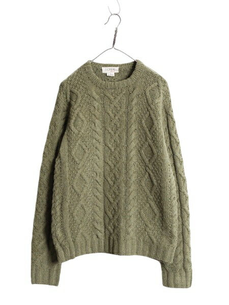 00s 手編み J CREW フィッシャーマン ハンド ニット セーター メンズ S ウール オールド ハンドメイド ジェイクルー ケーブル アラン 厚手