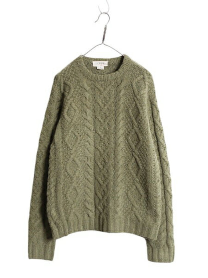 00s 手編み J CREW フィッシャーマン ハンド ニット セーター メンズ S ウール オールド ハンドメイド ジェイクルー ケーブル アラン 厚手