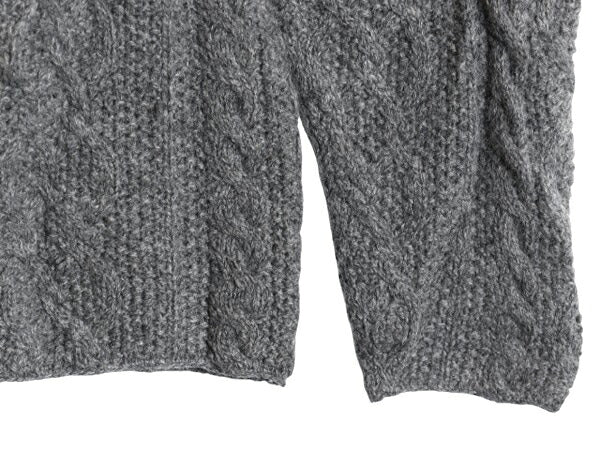 90s J CREW フィッシャーマン ウール ニット セーター メンズ L オールド ジェイクルー アラン ケーブル ローゲージ クルーネック 無地 灰