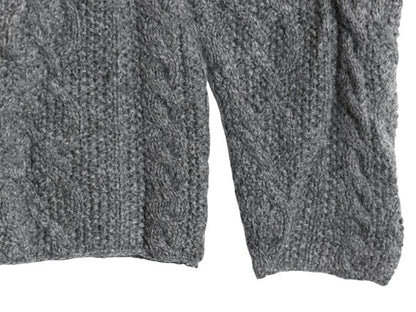 90s J CREW フィッシャーマン ウール ニット セーター メンズ L オールド ジェイクルー アラン ケーブル ローゲージ クルーネック 無地 灰