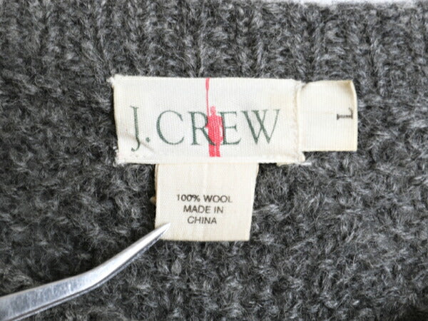 90s J CREW フィッシャーマン ウール ニット セーター メンズ L オールド ジェイクルー アラン ケーブル ローゲージ クルーネック 無地 灰