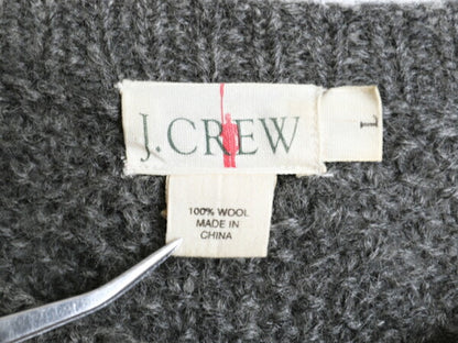 90s J CREW フィッシャーマン ウール ニット セーター メンズ L オールド ジェイクルー アラン ケーブル ローゲージ クルーネック 無地 灰