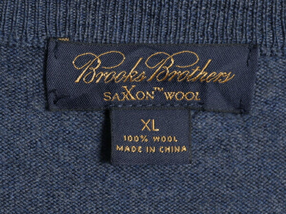 ブルックスブラザーズ ハーフジップ サクソン ウール ニット セーター メンズ XL Brooks Brothers ハイネック 大きいサイズ ハイゲージ 青