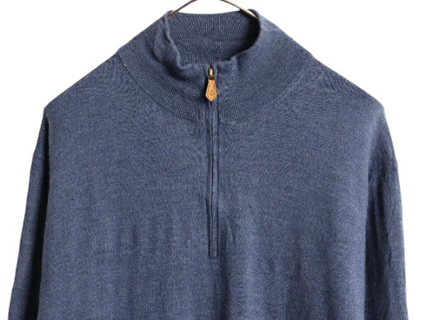 ブルックスブラザーズ ハーフジップ サクソン ウール ニット セーター メンズ XL Brooks Brothers ハイネック 大きいサイズ ハイゲージ 青