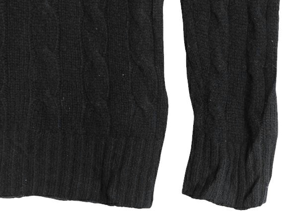 ポロ ラルフローレン Vネック ケーブル ニット セーター レディース XL 古着 カシミヤ メリノ ウール ワンポイント ブラック 大きいサイズ