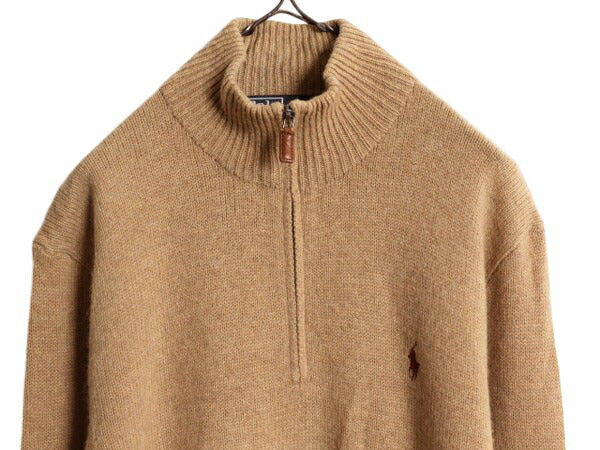 00s ポロ ラルフローレン ハーフジップ ラム ウール ニット セーター メンズ L / 古着 00年代 オールド ハイネック ワンポイント ベージュ