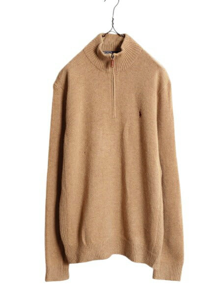 00s ポロ ラルフローレン ハーフジップ ラム ウール ニット セーター メンズ L / 古着 00年代 オールド ハイネック ワンポイント ベージュ