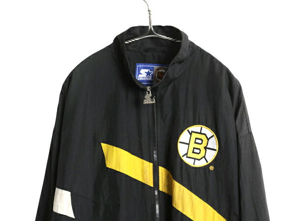90s ブルーインズ フルジップ ナイロン ジャケット メンズ L / オールド NHL オフィシャル スターター スタジャン ブラック アイスホッケー